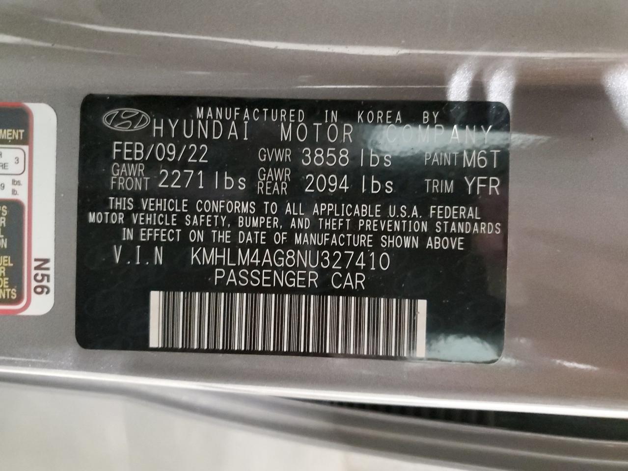 2022 Hyundai Elantra VIN KMHLM4AG8NU327410 Copart auction photo, front end / rear end damage thumbnail 14