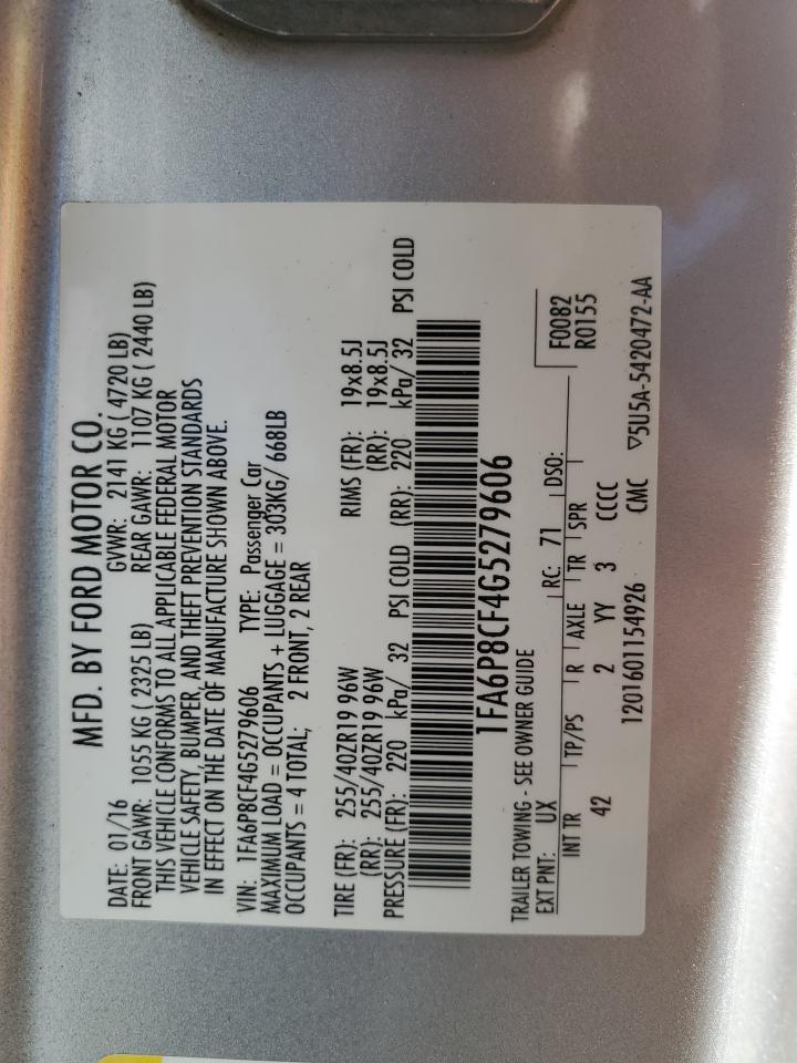 2016 Ford Mustang VIN 1FA6P8CF4G5279606 Copart auction photo, front end / side damage thumbnail 12
