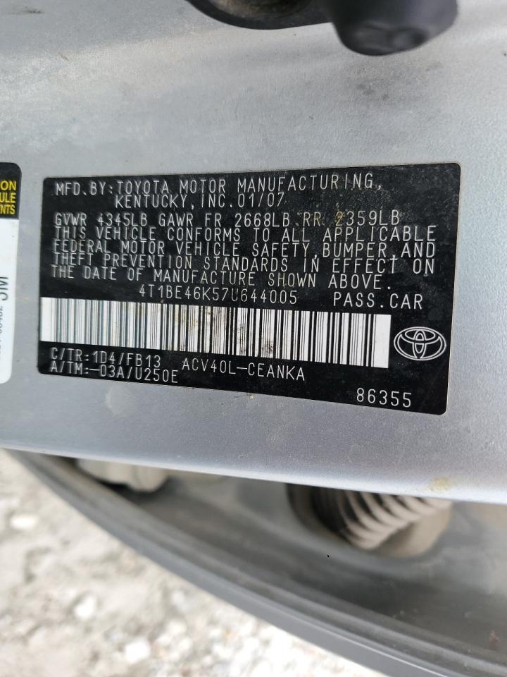 2007 Toyota Camry VIN 4T1BE46K57U644005 Copart auction photo, front end / minor dent/scratches damage thumbnail 14
