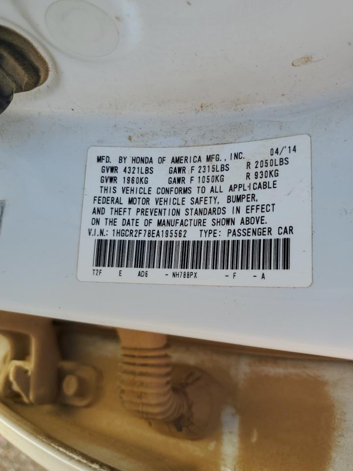 2014 Honda Accord VIN 1HGCR2F78EA195562 Copart auction photo, front end damage thumbnail 12