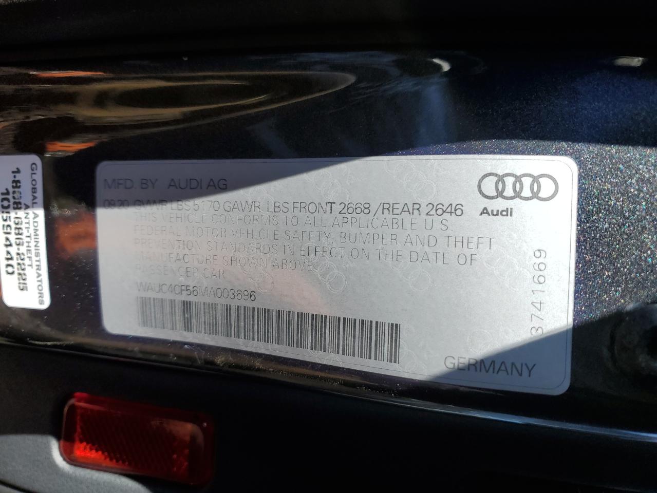 2021 Audi RS5 VIN WAUC4CF56MA003696 Copart auction photo, vandalism / all over damage thumbnail 12