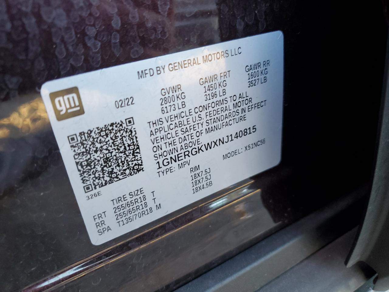 2022 Chevrolet Traverse VIN 1GNERGKWXNJ140815 Copart auction photo, rollover damage thumbnail 14