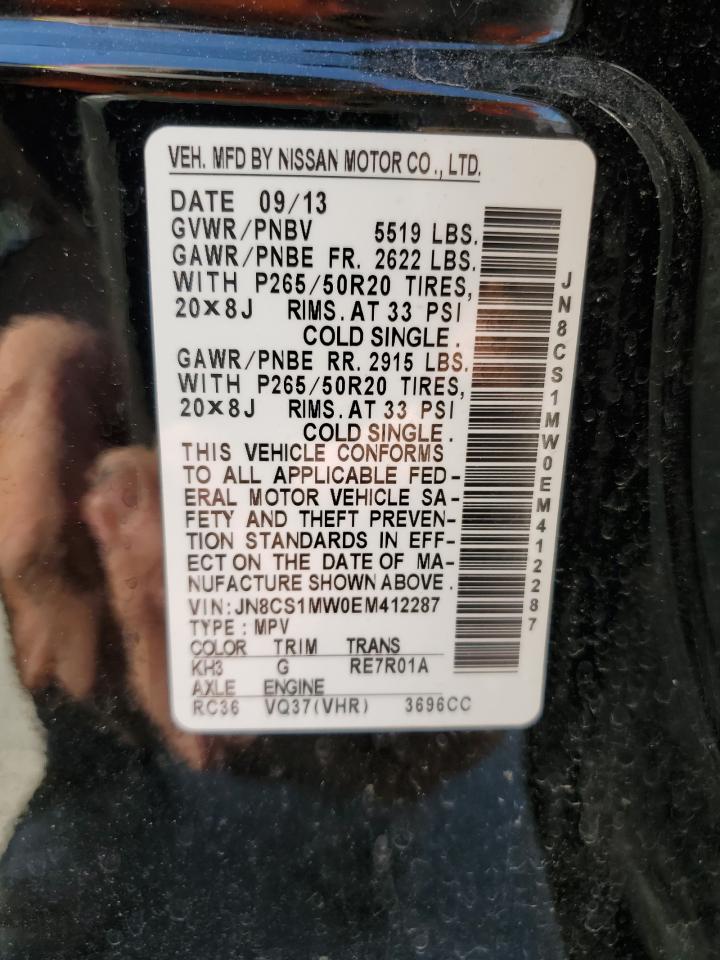 2014 Infiniti QX70 VIN JN8CS1MW0EM412287 Copart auction photo, rear end / minor dent/scratches damage thumbnail 13