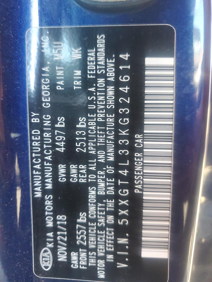2019 KIA Optima VIN 5XXGT4L33KG324614 Copart auction photo, front end damage thumbnail 12