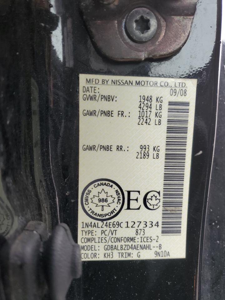 2009 Nissan Altima VIN 1N4AL24E69C127334 Copart auction photo, front end / minor dent/scratches damage thumbnail 13