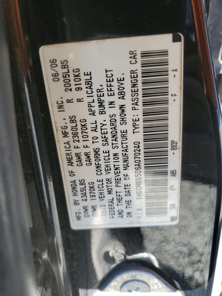 2006 Honda Accord VIN 1HGCM66506A070240 Copart auction photo, front end / side damage thumbnail 12
