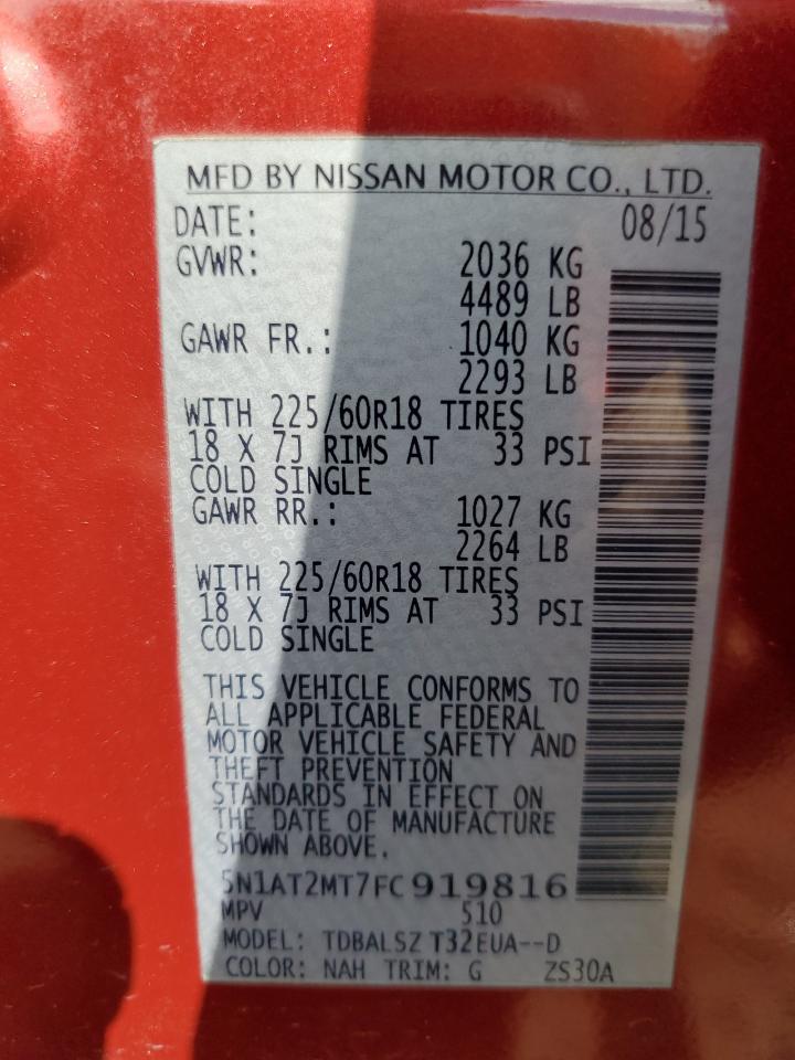 2015 Nissan Rogue VIN 5N1AT2MT7FC919816 Copart auction photo, front end damage thumbnail 13