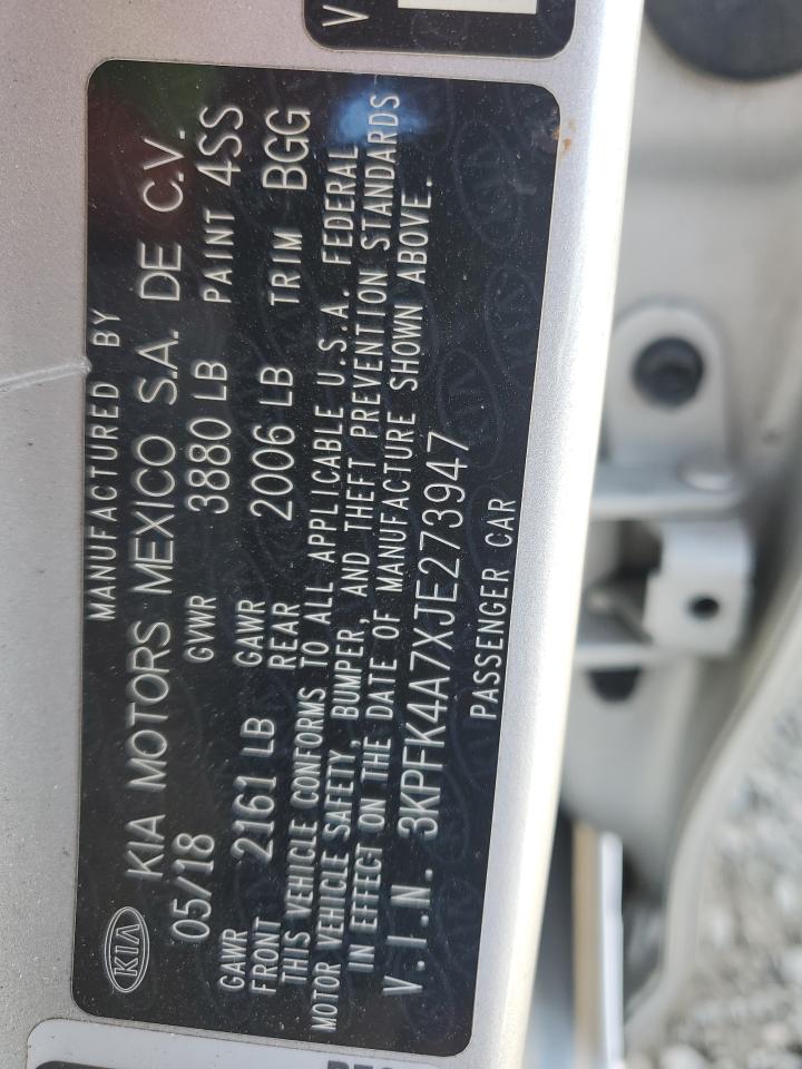 2018 KIA Forte VIN 3KPFK4A7XJE273947 Copart auction photo, rear end damage thumbnail 15