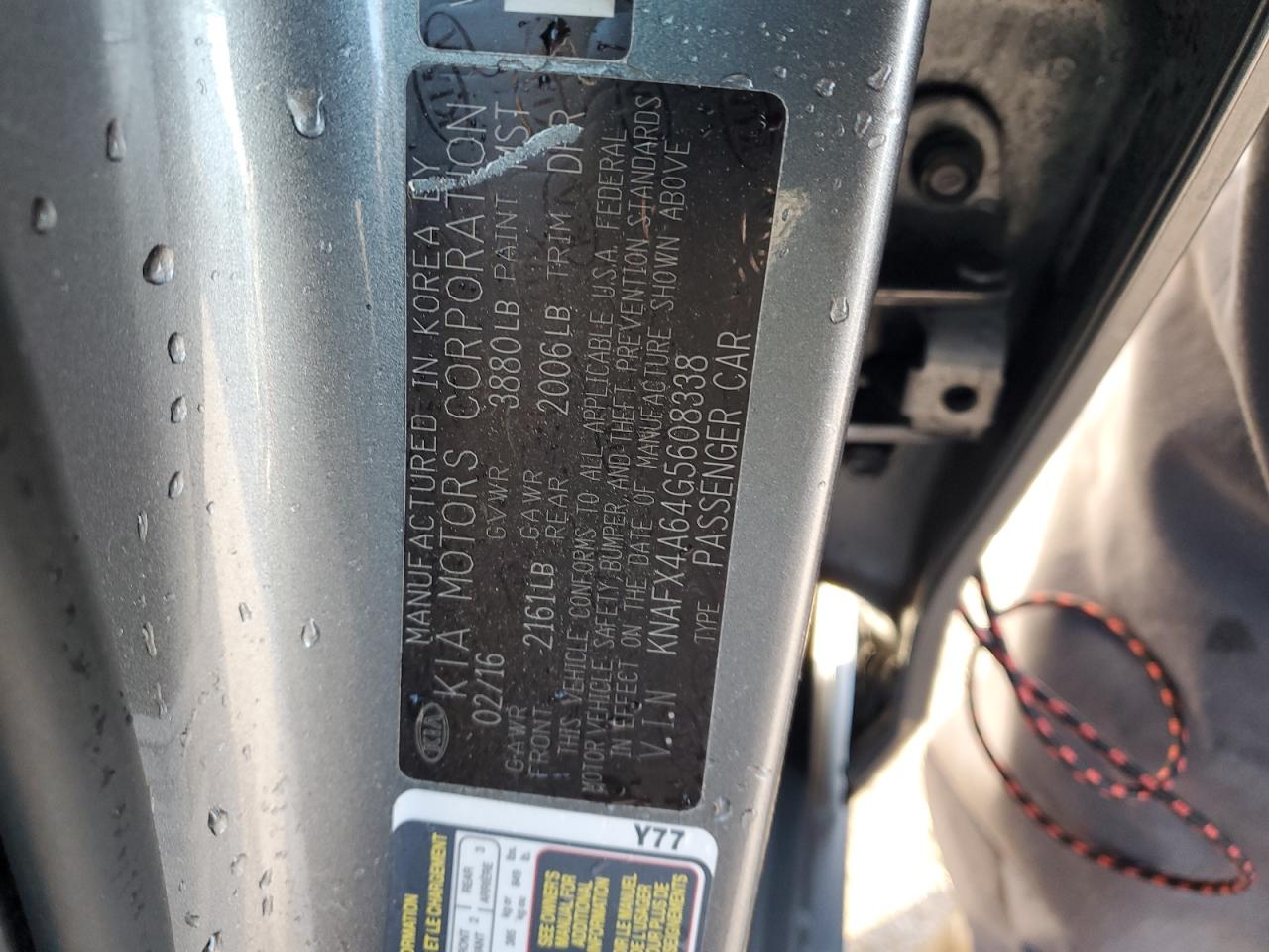 2016 KIA Forte VIN KNAFX4A64G5608338 Copart auction photo, front end damage thumbnail 12