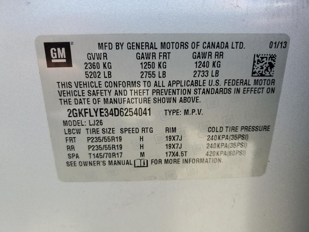 2013 GMC Terrain VIN 2GKFLYE34D6254041 Copart auction photo, front end damage thumbnail 13