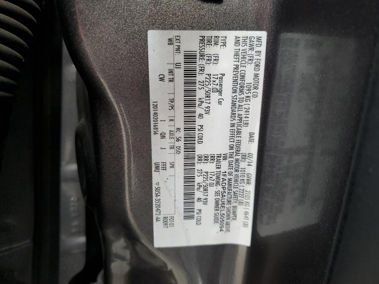 2014 Ford C-MAX VIN 1FADP5AU6EL505094 Copart auction photo, front end / side damage thumbnail 13