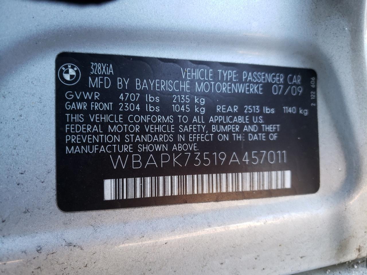 2009 BMW 3er VIN WBAPK73519A457011 Copart auction photo, side / minor dent/scratches damage thumbnail 14