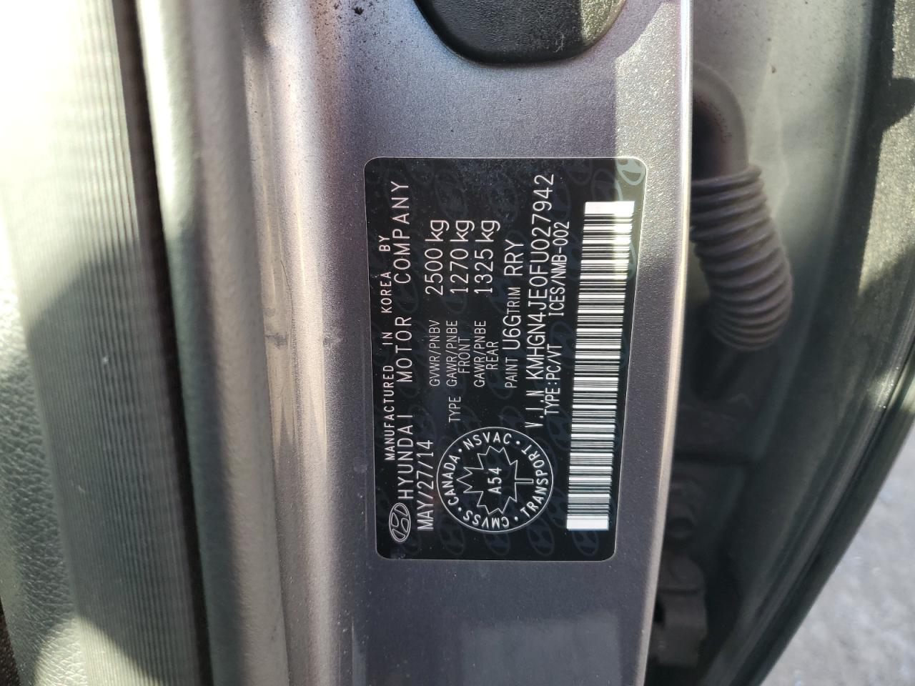 2015 Hyundai Genesis VIN KMHGN4JE0FU027942 Copart auction photo, front end damage thumbnail 13