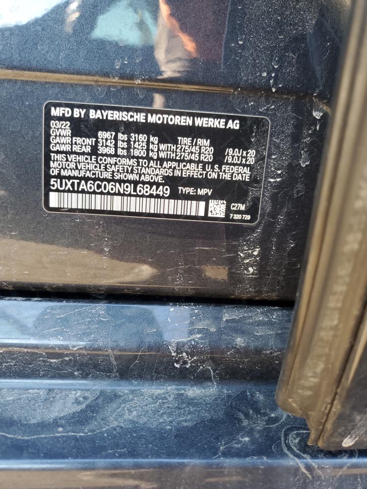 2022 BMW X5 VIN 5UXTA6C06N9L68449 Copart auction photo, undercarriage damage thumbnail 13