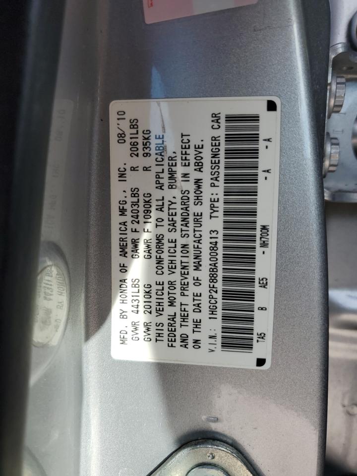 2011 Honda Accord VIN 1HGCP2F88BA008413 Copart auction photo, rear end damage thumbnail 12