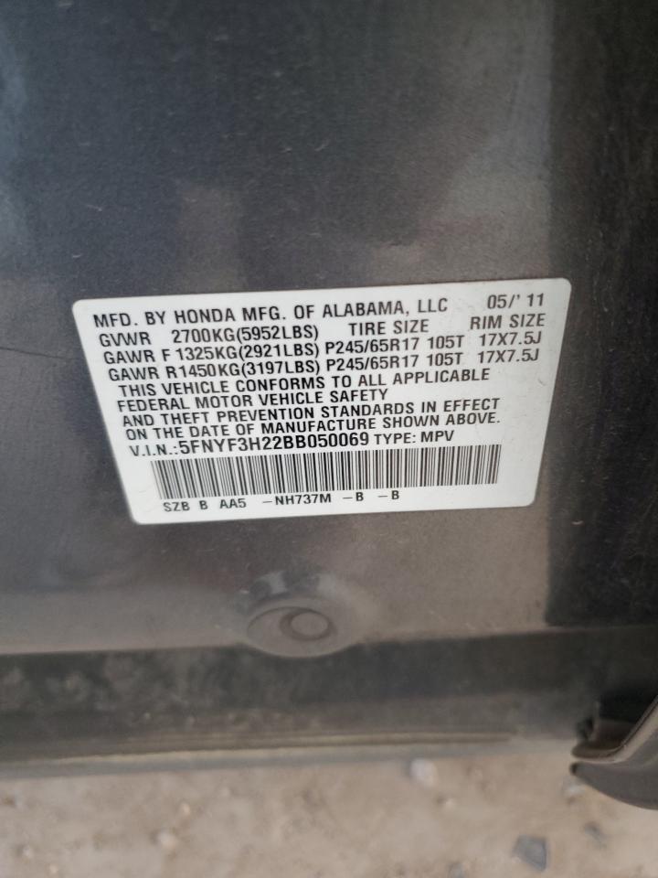 2011 Honda Pilot VIN 5FNYF3H22BB050069 Copart auction photo, rear end damage thumbnail 13