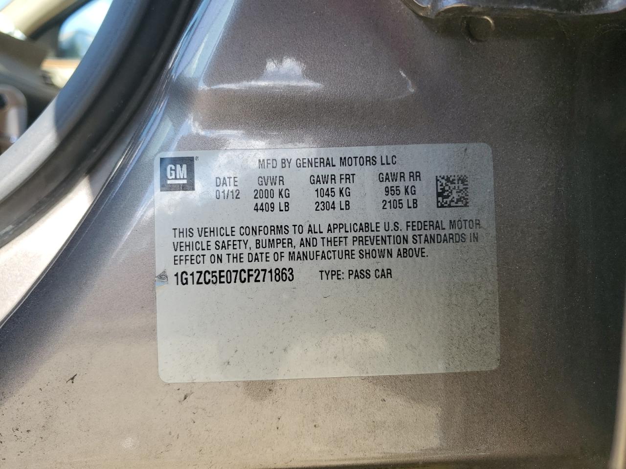 2012 Chevrolet Malibu VIN 1G1ZC5E07CF271863 Copart auction photo, front end damage thumbnail 14