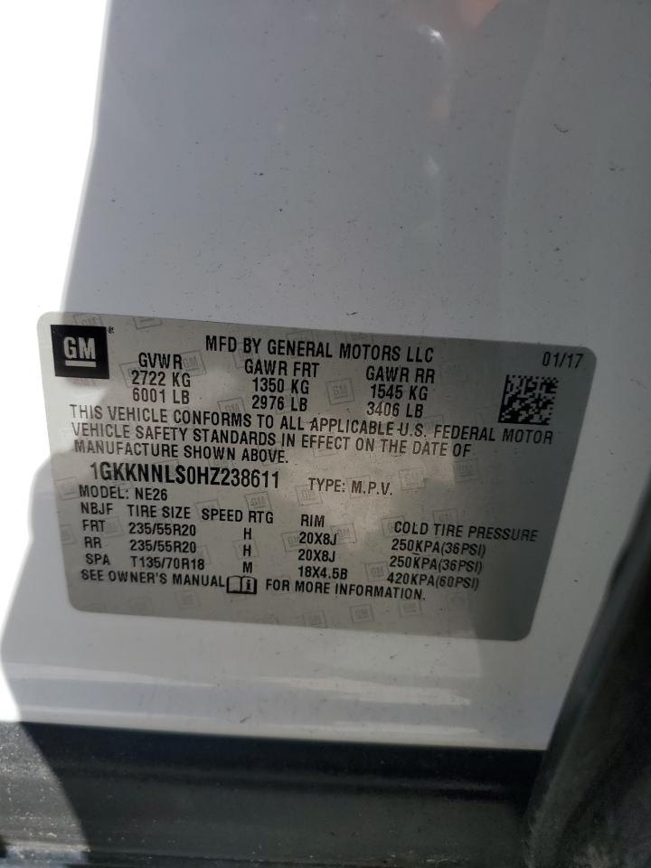 2017 GMC Acadia VIN 1GKKNNLS0HZ238611 Copart auction photo, front end / side damage thumbnail 13
