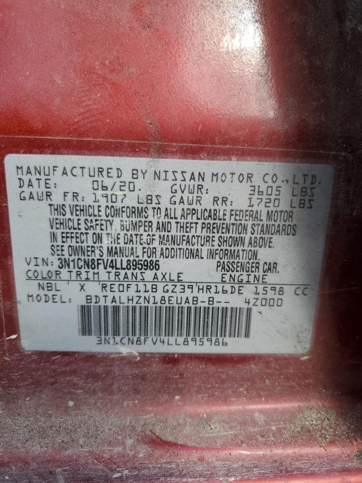 2020 Nissan Versa VIN 3N1CN8FV4LL895986 Copart auction photo, all over damage thumbnail 12
