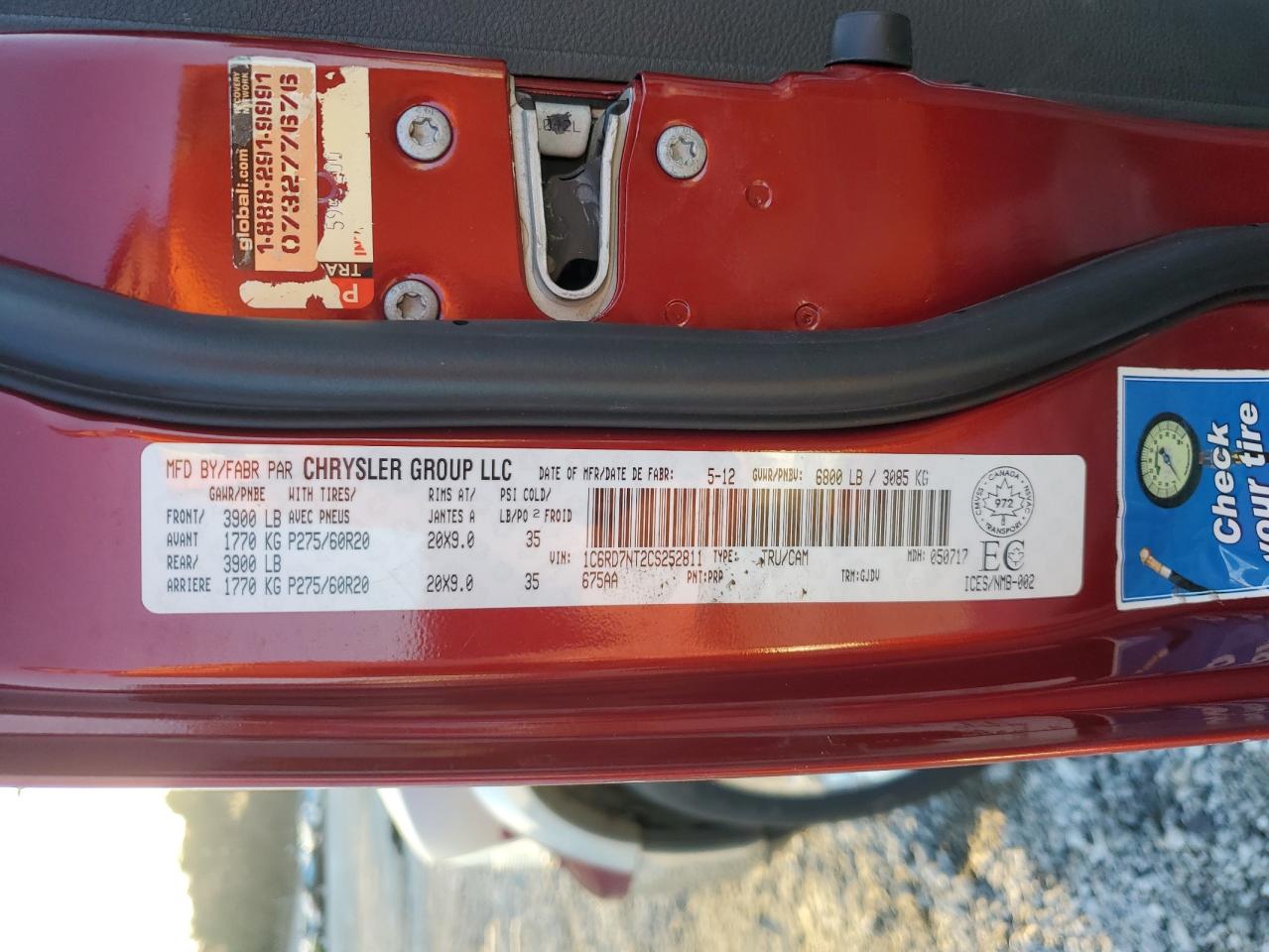 2012 Dodge RAM VIN 1C6RD7NT2CS252811 Copart auction photo, all over damage thumbnail 15
