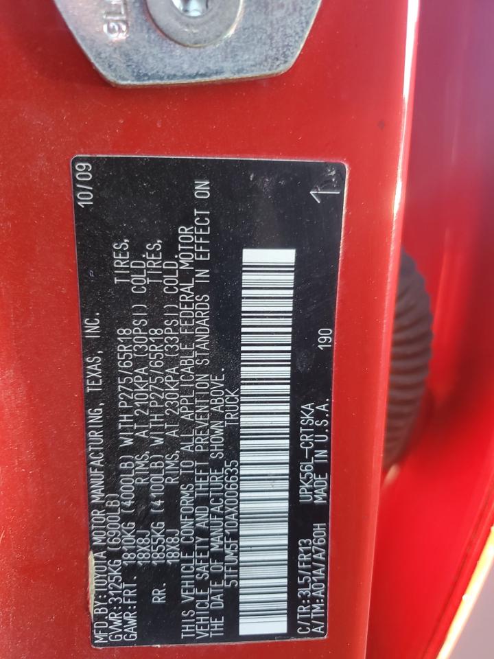 2010 Toyota Tundra VIN 5TFUM5F10AX006635 Copart auction photo, side / front end damage thumbnail 14