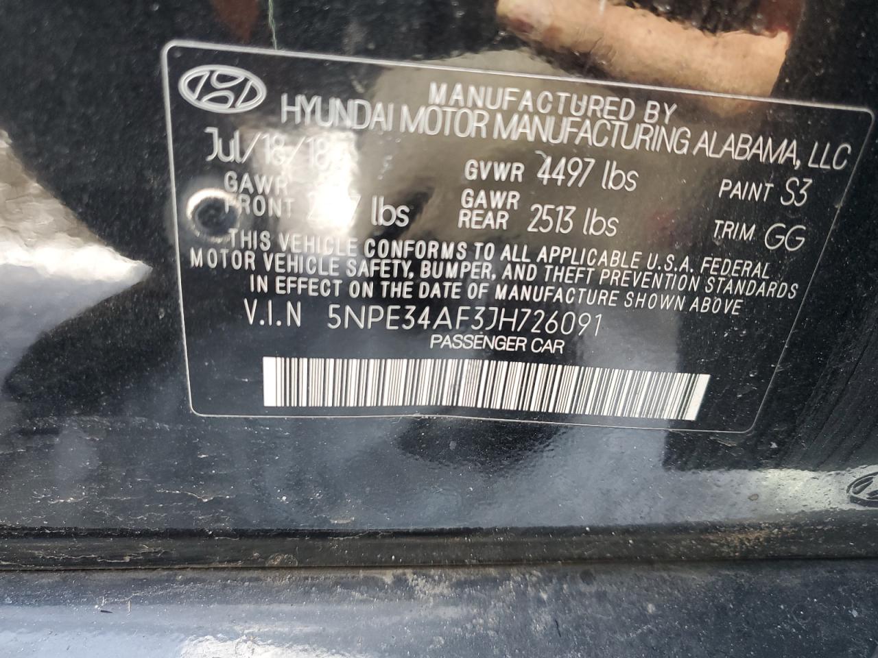 2018 Hyundai Sonata VIN 5NPE34AF3JH726091 Copart auction photo, side damage thumbnail 12