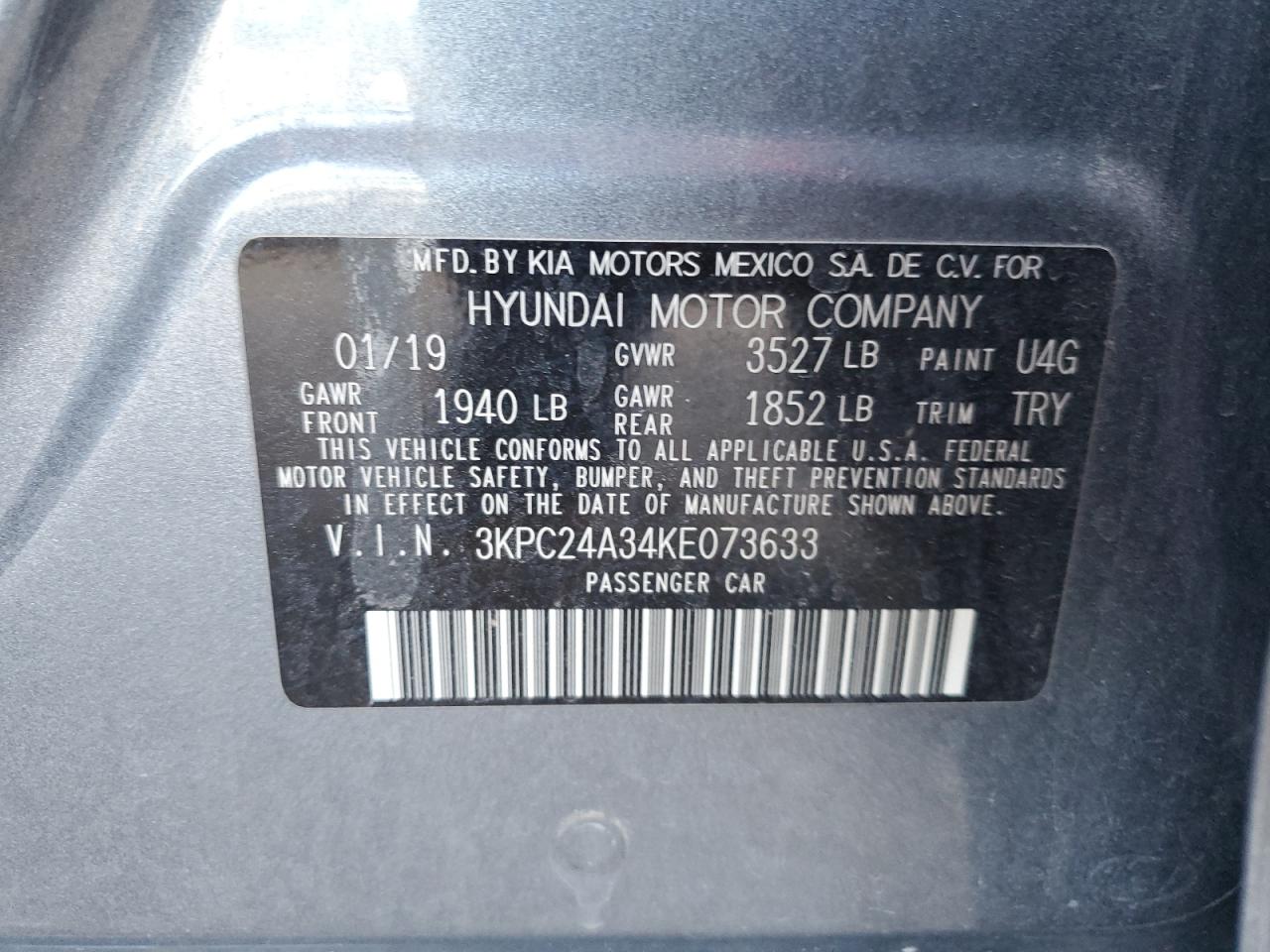 2019 Hyundai Accent VIN 3KPC24A34KE073633 Copart auction photo, all over damage thumbnail 12