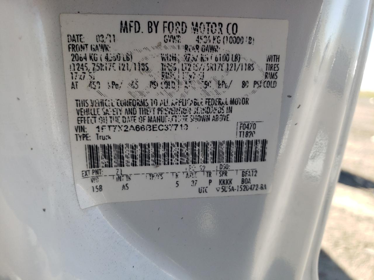 2011 Ford F250 VIN 1FT7X2A66BEC37719 Copart auction photo, rear end / minor dent/scratches damage thumbnail 15