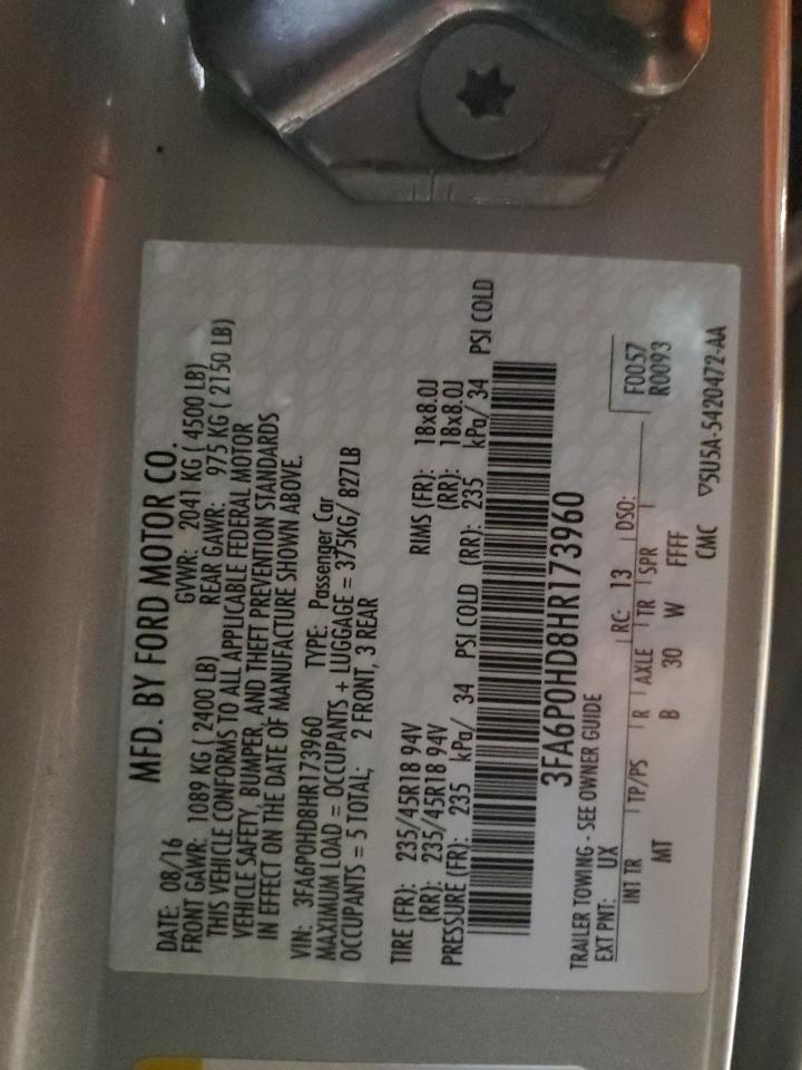 2017 Ford Fusion VIN 3FA6P0HD8HR173960 Copart auction photo, front end / minor dent/scratches damage thumbnail 12