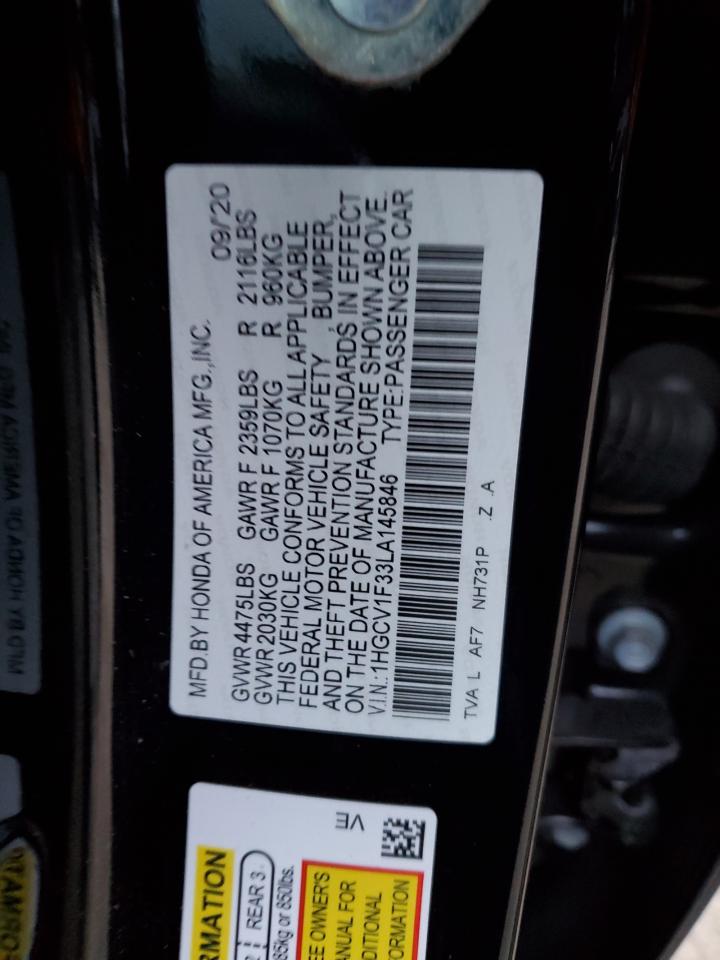 2020 Honda Accord VIN 1HGCV1F33LA145846 Copart auction photo, mechanical / all over damage thumbnail 15