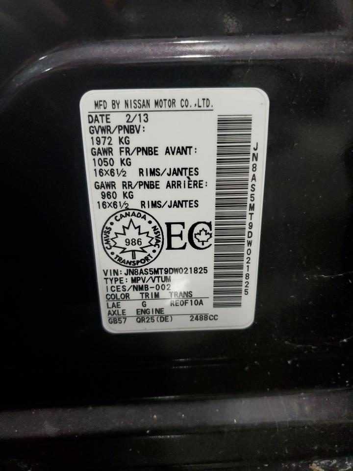 2013 Nissan Rogue VIN JN8AS5MT9DW021825 Copart auction photo, front end / rear end damage thumbnail 14