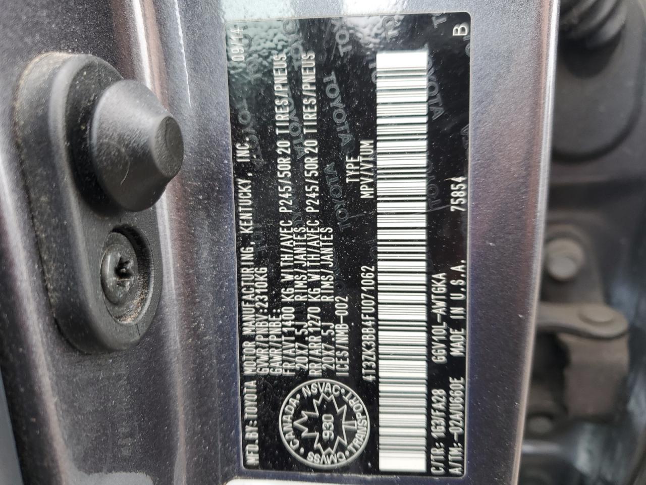 2015 Toyota Venza VIN 4T3ZK3BB4FU071062 Copart auction photo, front end / minor dent/scratches damage thumbnail 13