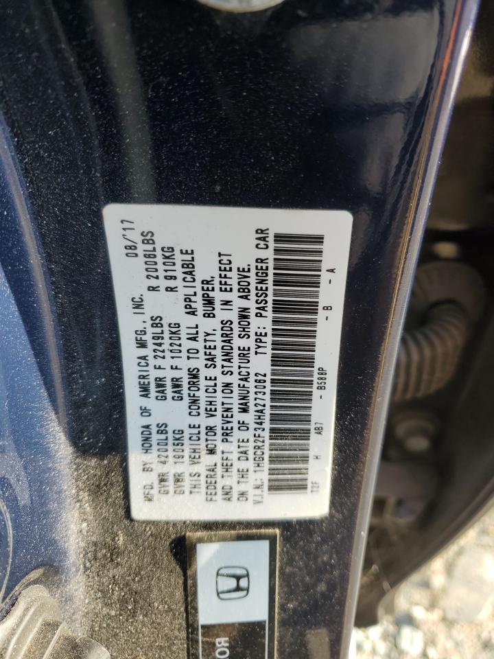 2017 Honda Accord VIN 1HGCR2F34HA273062 Copart auction photo, front end damage thumbnail 13