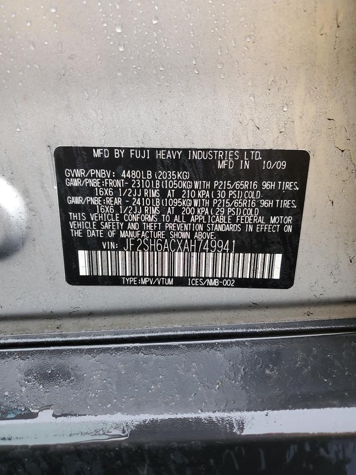 2010 Subaru Forester VIN JF2SH6ACXAH749941 Copart auction photo, rear end / side damage thumbnail 13