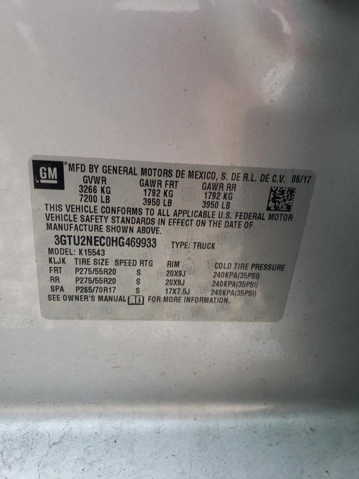 2017 GMC Sierra VIN 3GTU2NEC0HG469933 Copart auction photo, front end / side damage thumbnail 12