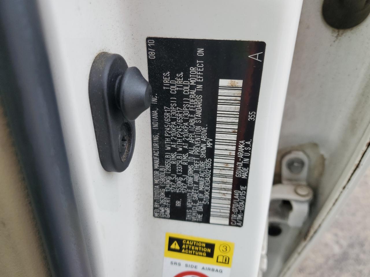 2010 Toyota Highlander VIN 5TDKK3EH3AS021605 Copart auction photo, water/flood damage thumbnail 13