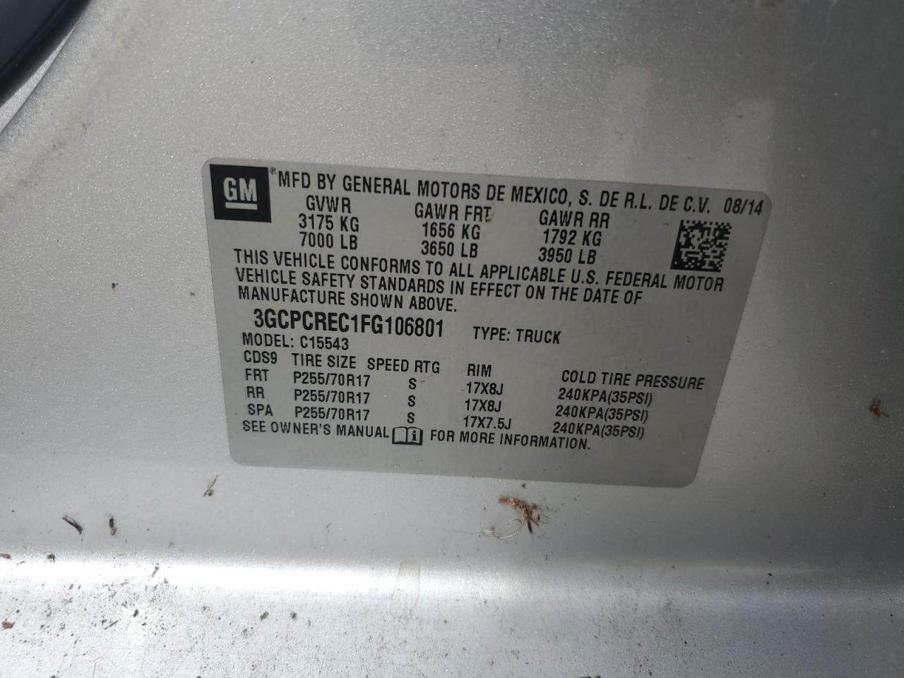 2015 Chevrolet Silverado VIN 3GCPCREC1FG106801 Copart auction photo, minor dent/scratches damage thumbnail 12