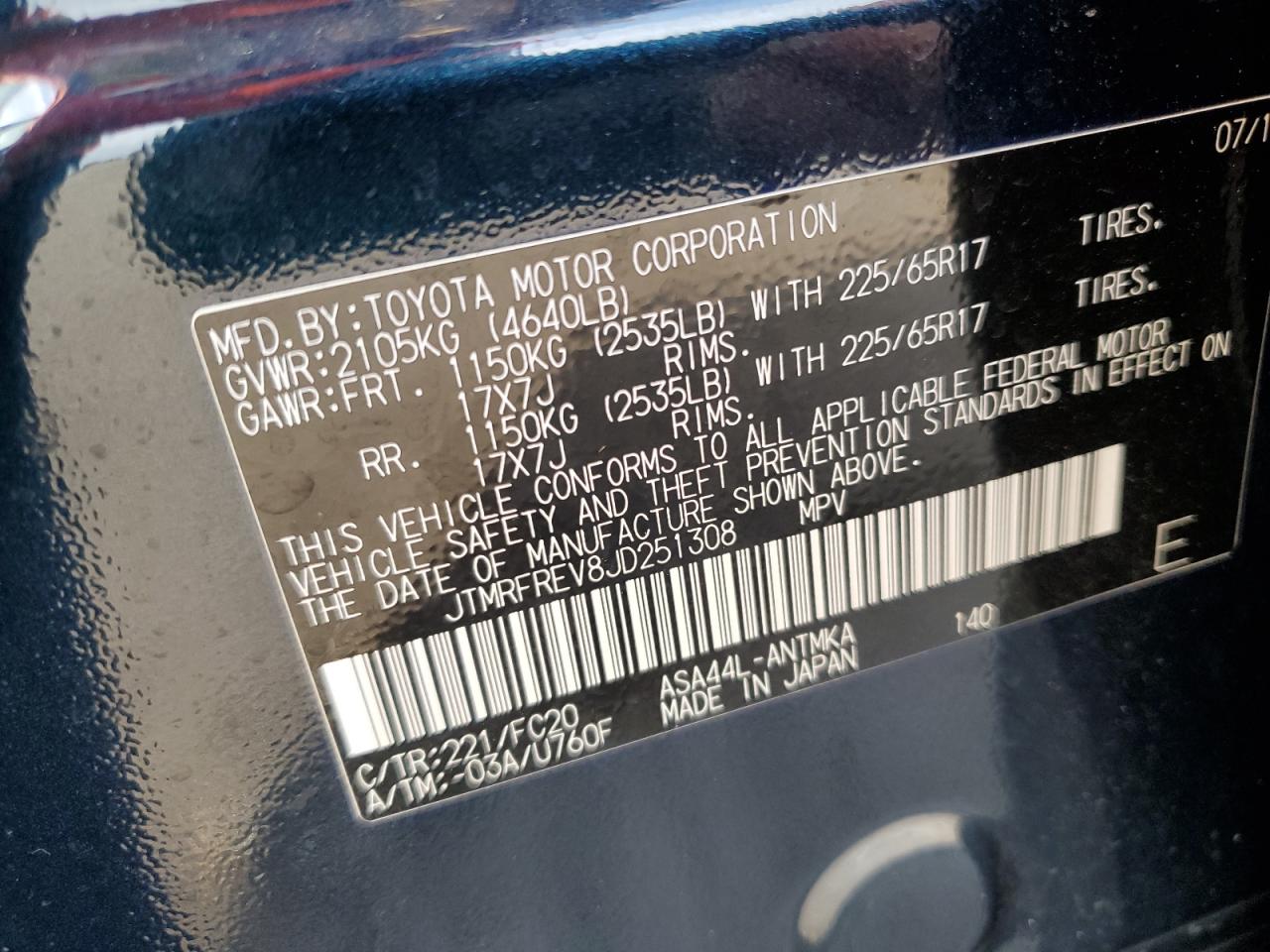 2018 Toyota RAV 4 VIN JTMRFREV8JD251308 Copart auction photo, front end / minor dent/scratches damage thumbnail 14