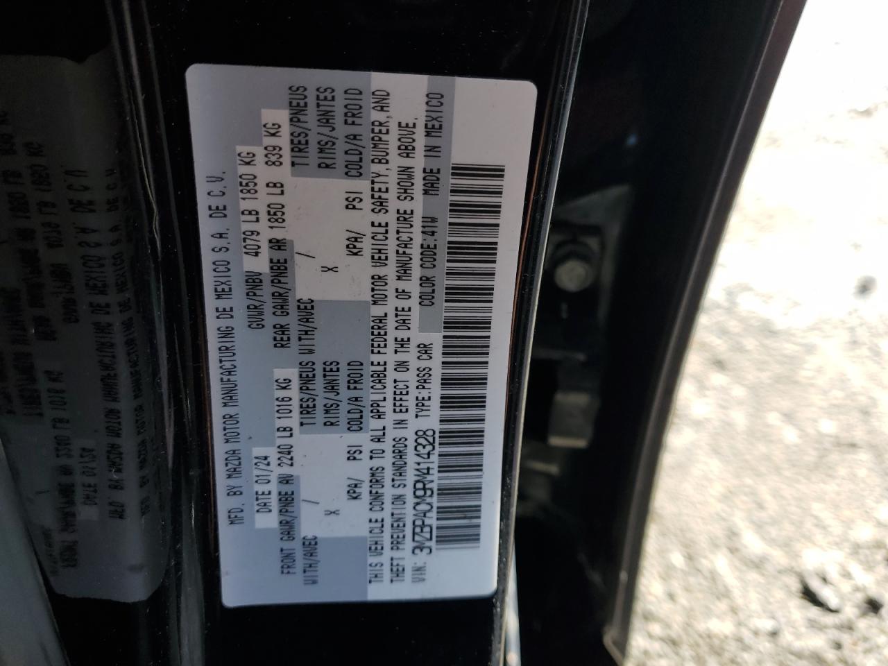 2024 Mazda 3 VIN 3MZBPACM9RM414328 Copart auction photo, side damage thumbnail 12