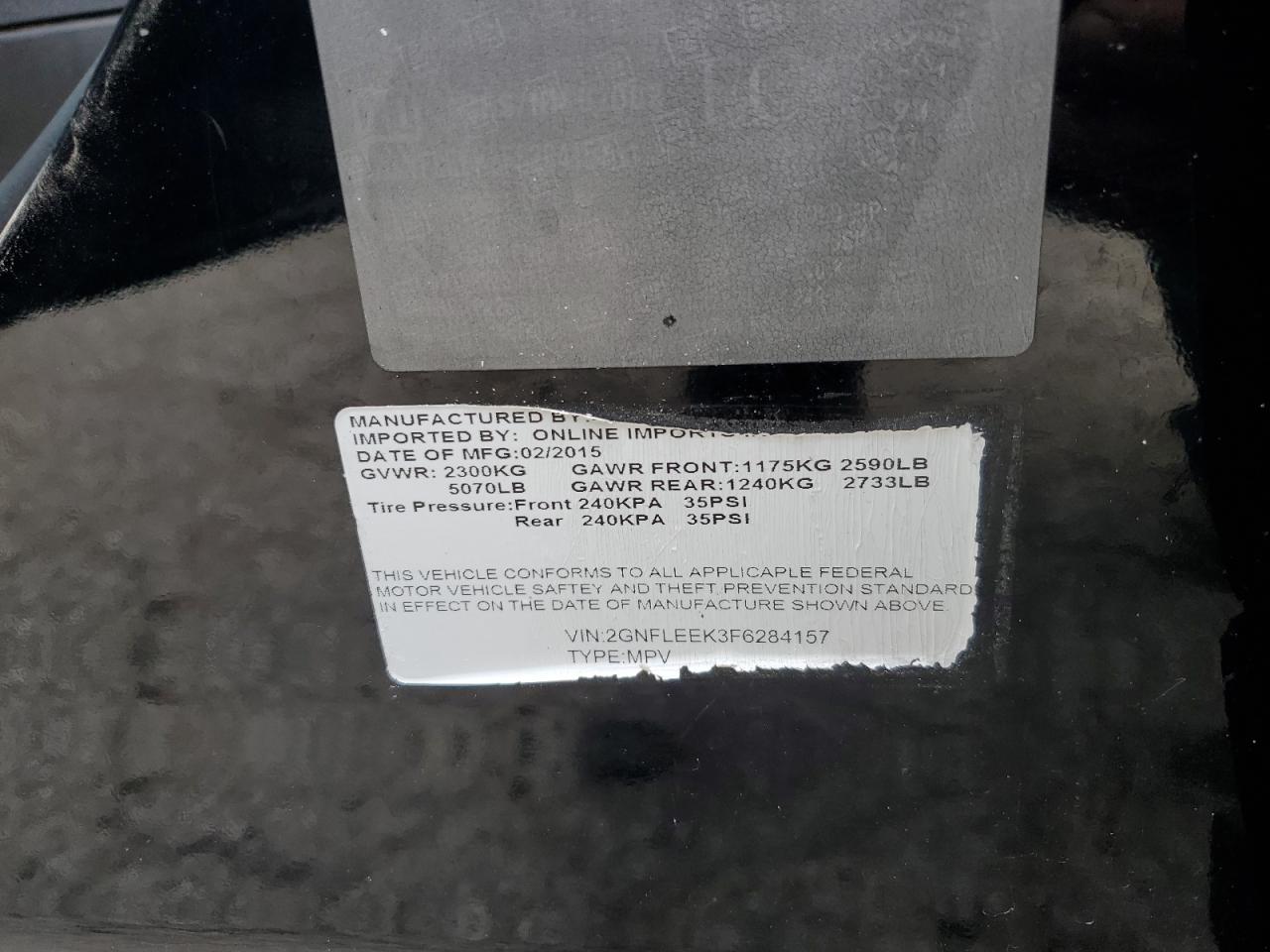 2015 Chevrolet Equinox VIN 2GNFLEEK3F6284157 Copart auction photo, rear end / front end damage thumbnail 14