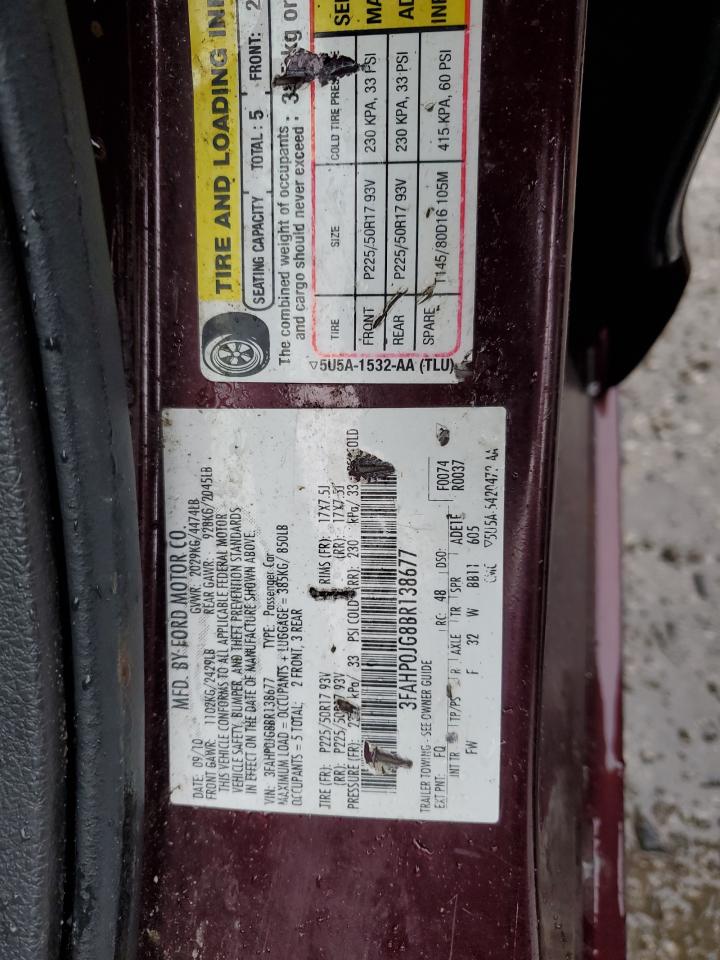 2011 Ford Fusion VIN 3FAHP0JG8BR138677 Copart auction photo, rear end / front end damage thumbnail 12