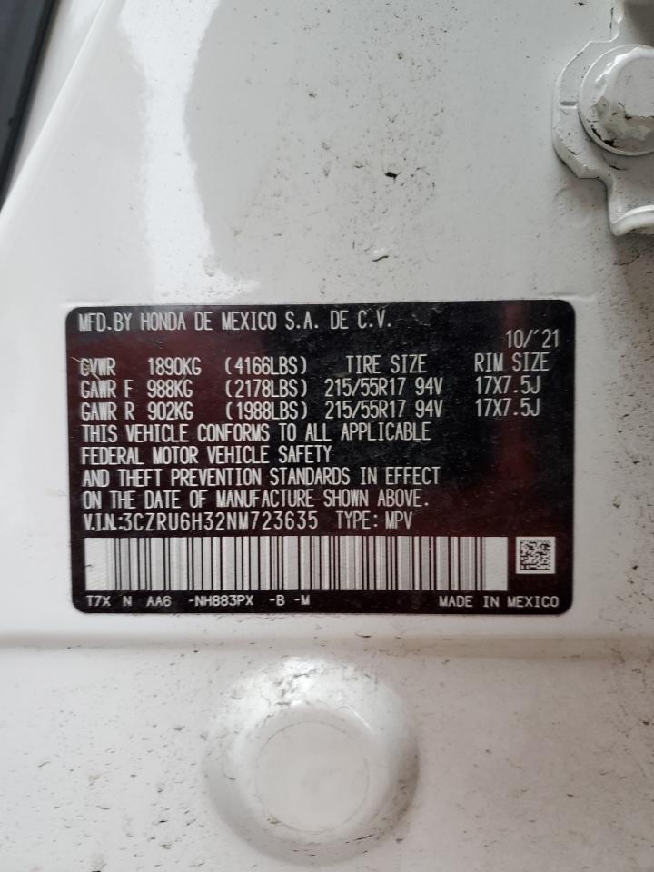 2022 Honda HR-V VIN 3CZRU6H32NM723635 Copart auction photo, all over damage thumbnail 12