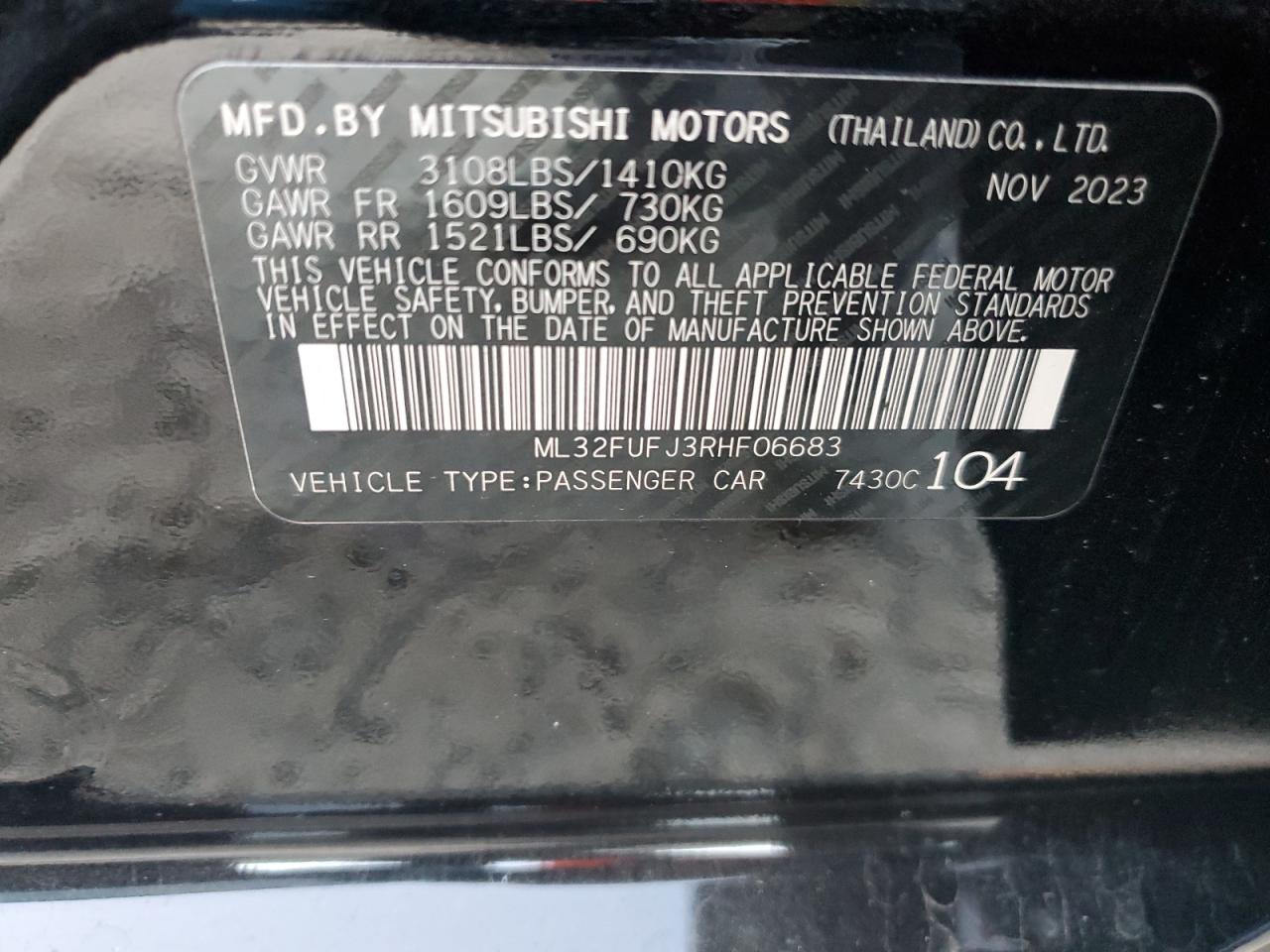 2024 Mitsubishi Mirage VIN ML32FUFJ3RHF06683 Copart auction photo, front end / rear end damage thumbnail 15