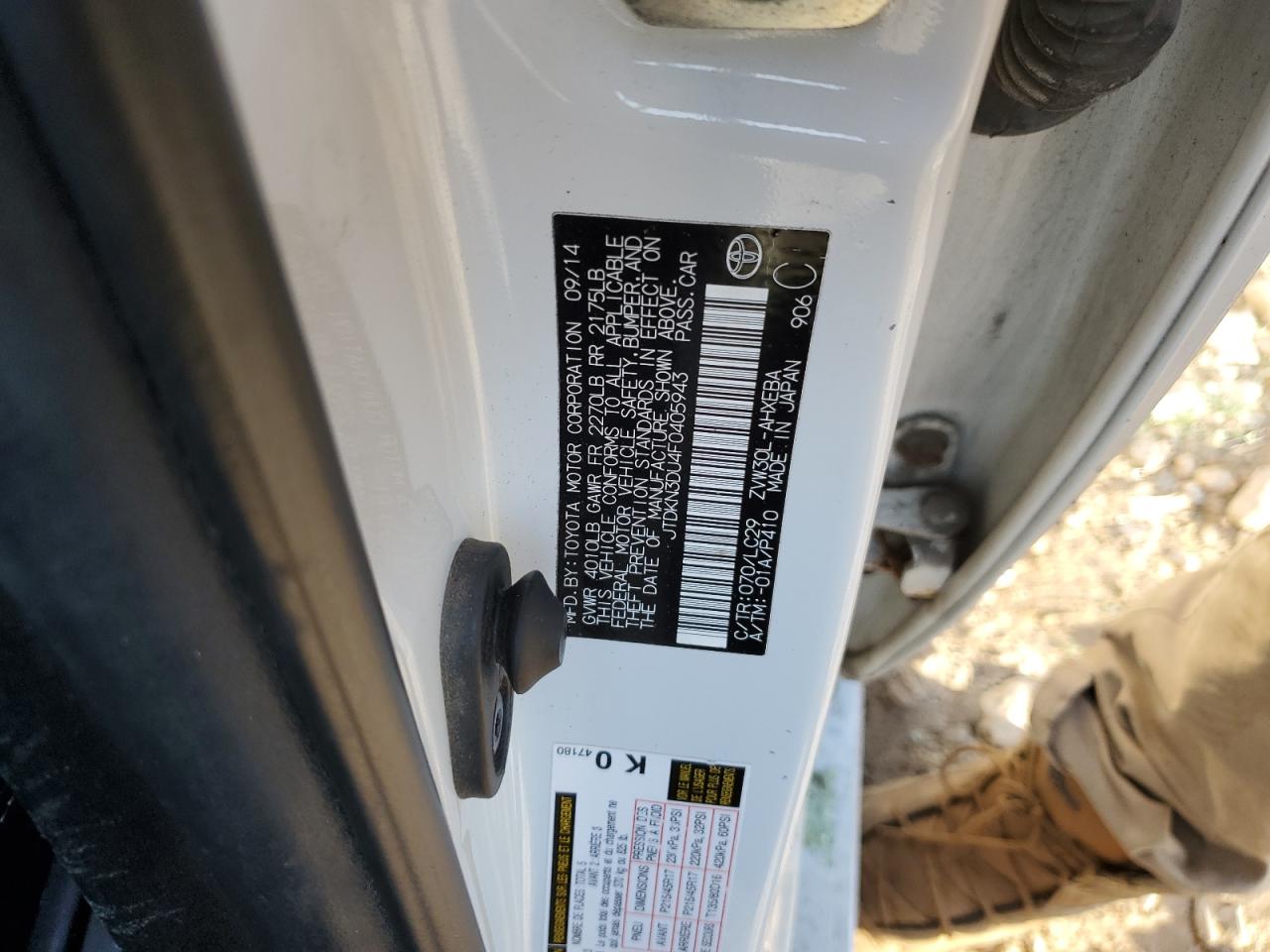 2015 Toyota Prius VIN JTDKN3DU4F0405943 Copart auction photo, front end / side damage thumbnail 14