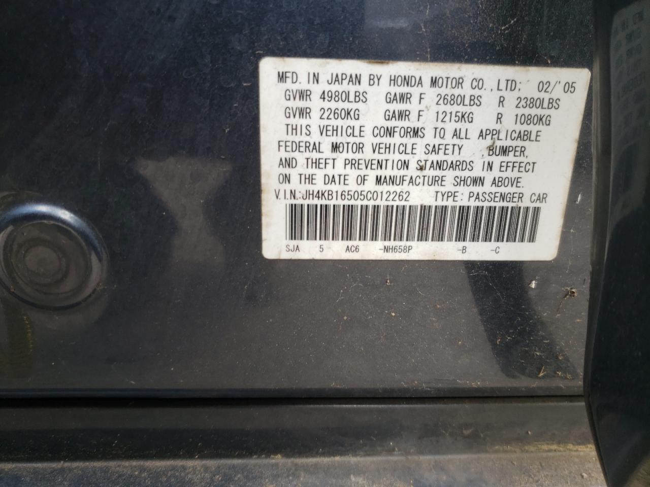 2005 Acura RL VIN JH4KB16505C012262 Copart auction photo, rear end damage thumbnail 12