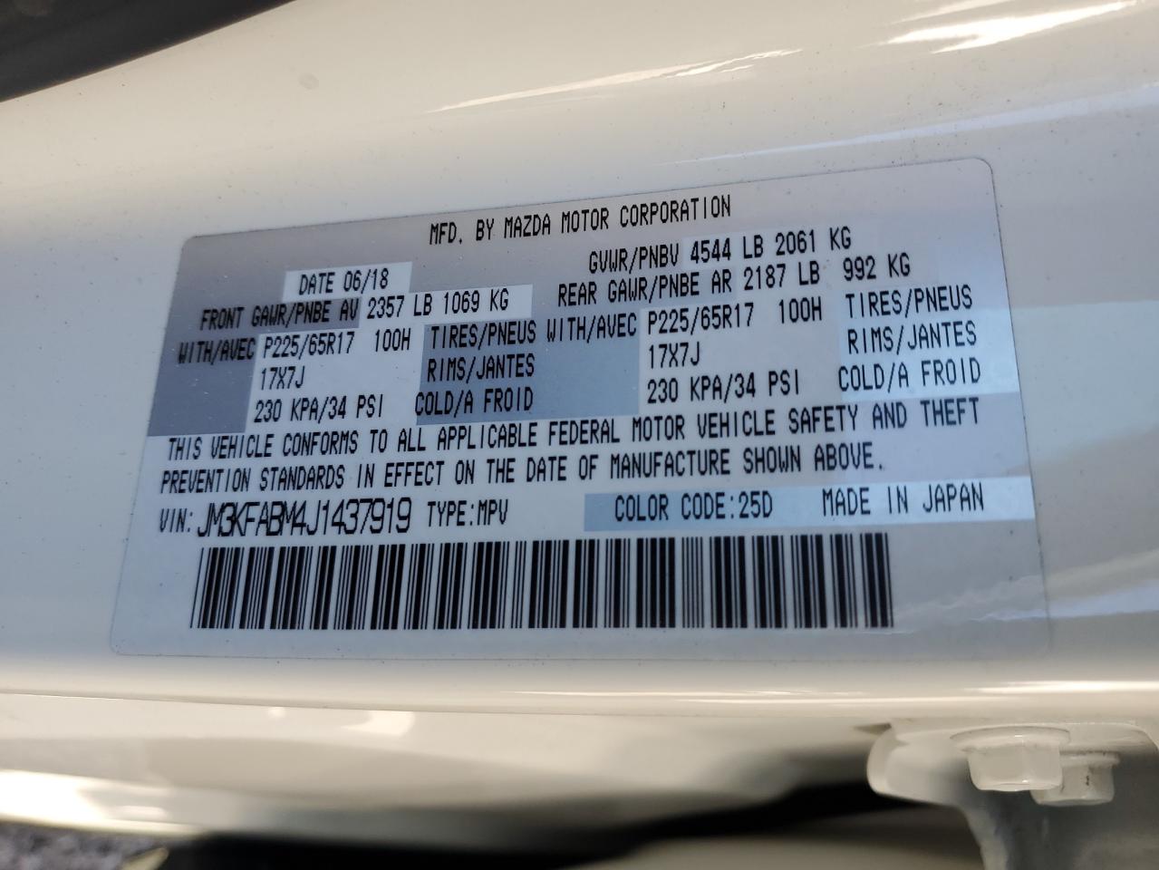 2018 Mazda CX-5 VIN JM3KFABM4J1437919 Copart auction photo, front end / mechanical damage thumbnail 15