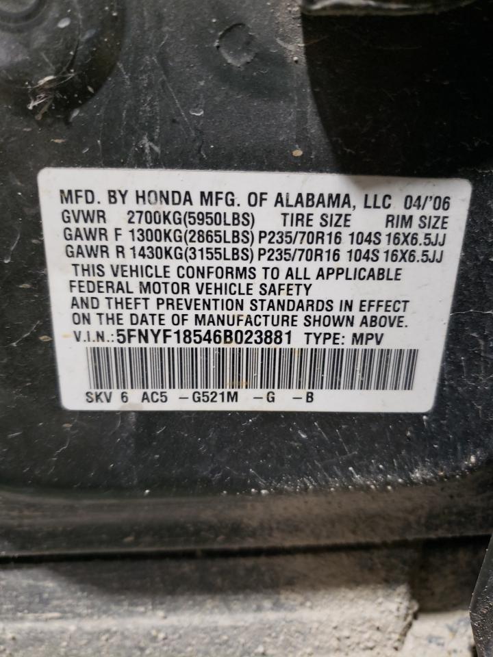 2006 Honda Pilot VIN 5FNYF18546B023881 Copart auction photo, front end / minor dent/scratches damage thumbnail 14