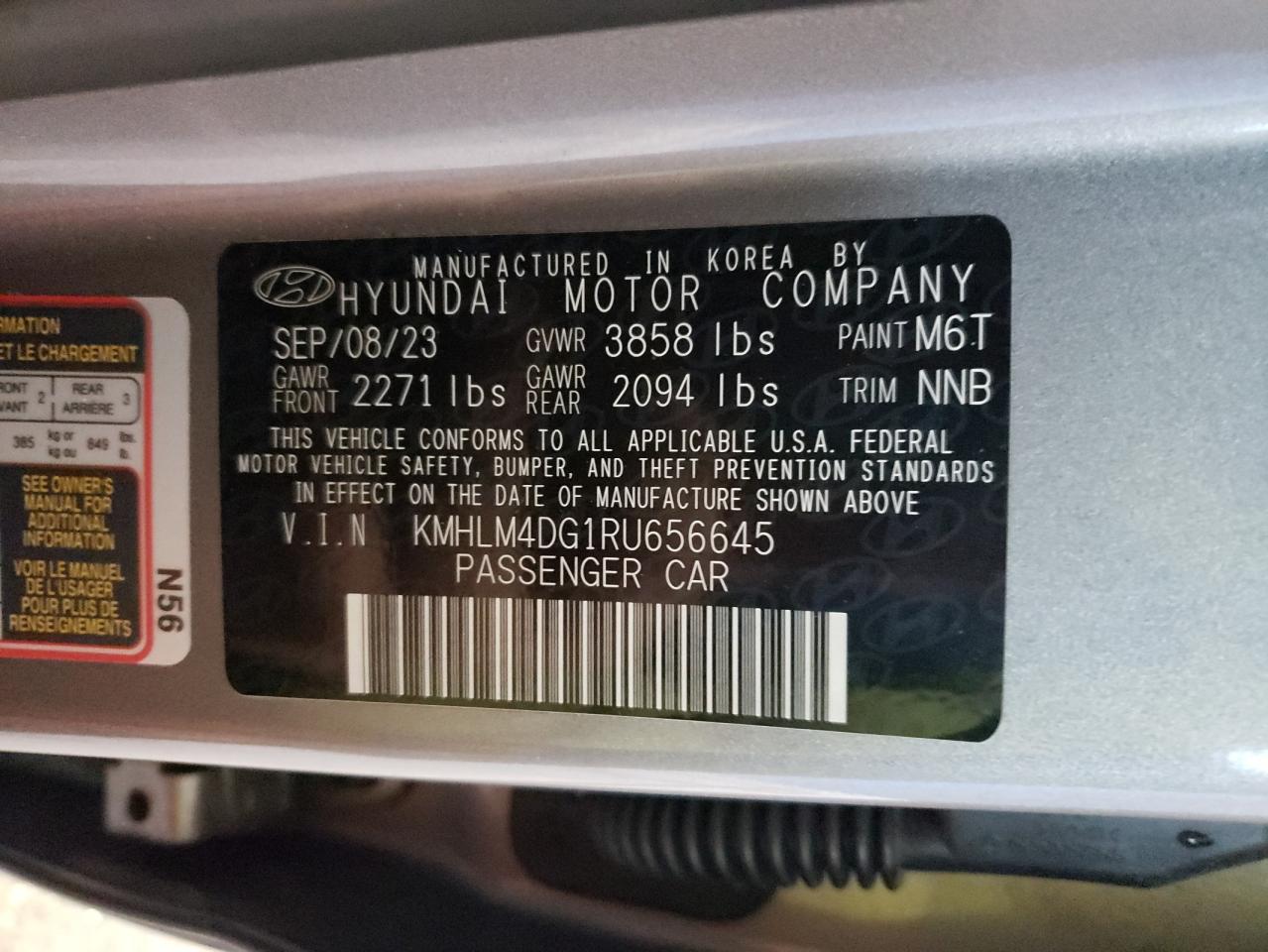 2024 Hyundai Elantra VIN KMHLM4DG1RU656645 Copart auction photo, front end / side damage thumbnail 12