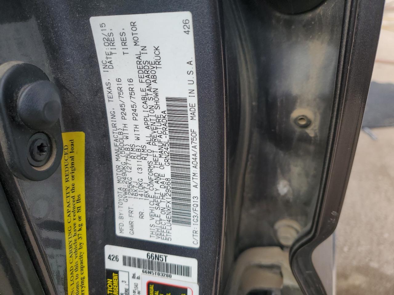 2015 Toyota Tacoma VIN 5TFLU4ENXFX129568 Copart auction photo, front end damage thumbnail 15