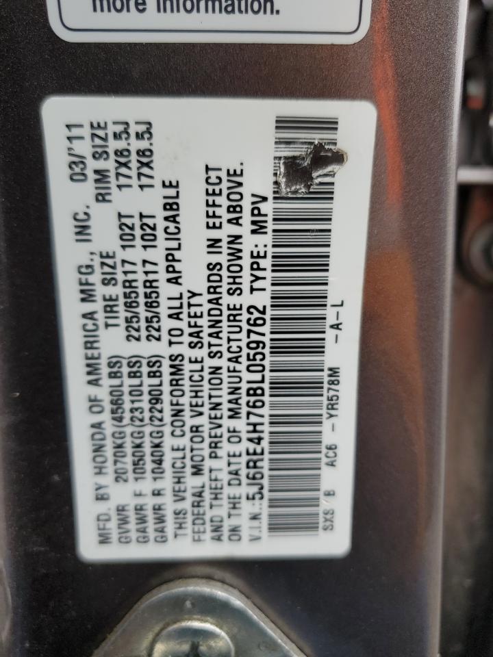2011 Honda CR-V VIN 5J6RE4H76BL059762 Copart auction photo, front end damage thumbnail 14